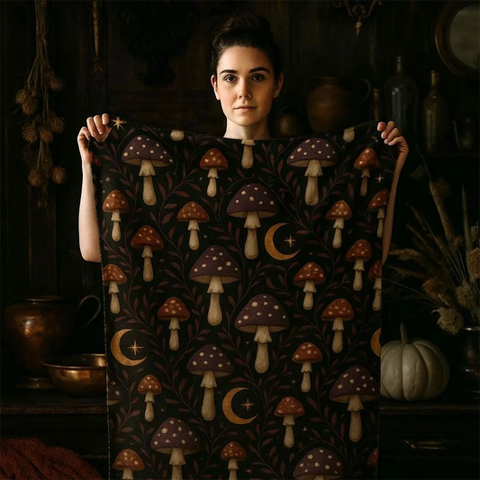 Dark Cottagecore Mushroom Moon Towel