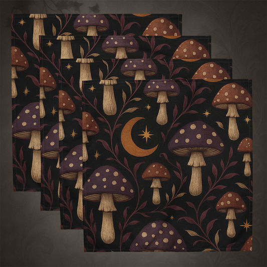 Dark Cottagecore Mushroom Cloth Napkins Set of 4