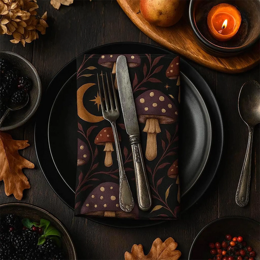 Dark Cottagecore Mushroom Cloth Napkins Set of 4