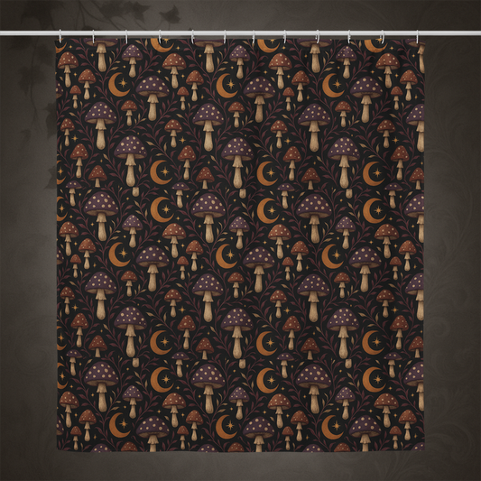 Dark Cottagecore Mushroom Shower Curtain