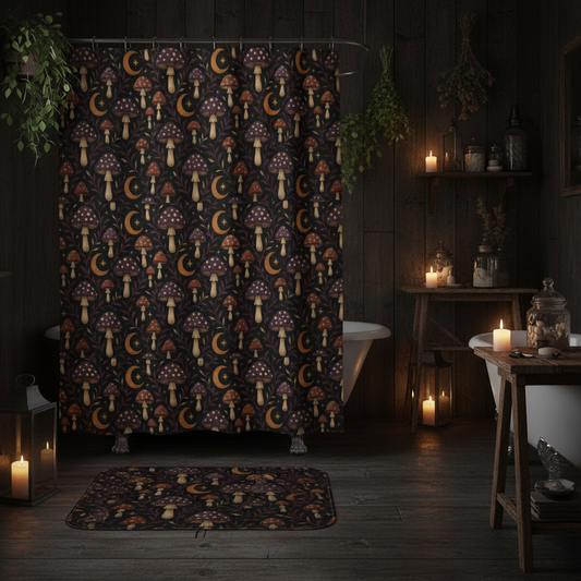 Dark Cottagecore Mushroom Shower Curtain