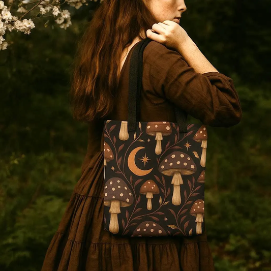 Dark Cottagecore Mushroom Tote Bag