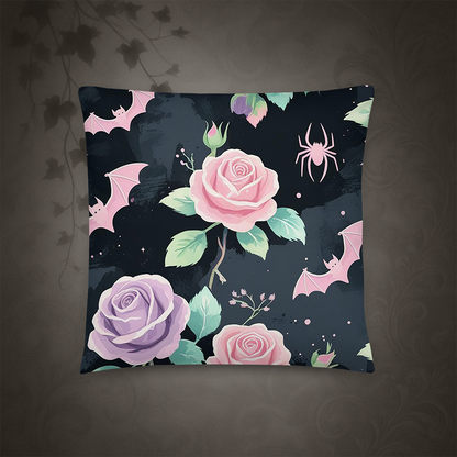 Pastel Goth Bat and Rose Throw Pillow