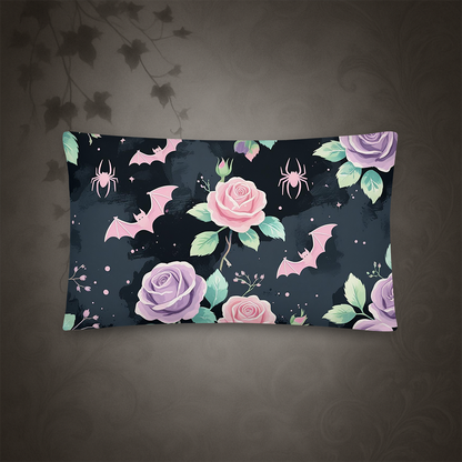 Pastel Goth Bat and Rose Throw Pillow