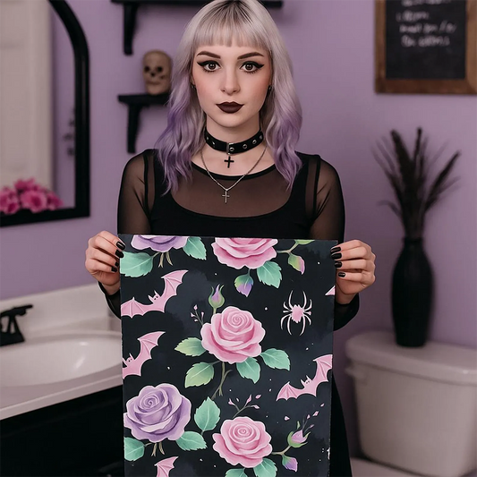 Pastel Goth Bat and Rose Hand Towel