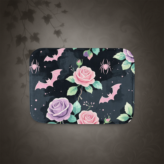 Pastel Goth Bat and Rose Bath Mat