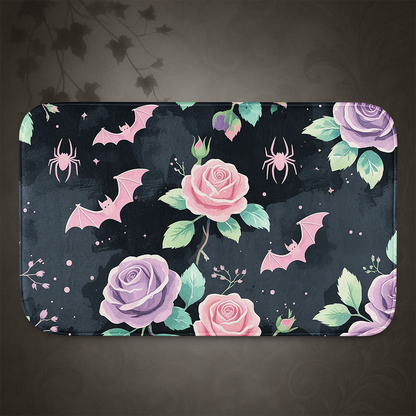 Pastel Goth Bat and Rose Bath Mat