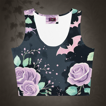 Pastel Goth Bat and Rose Crop Top