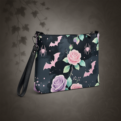 Pastel Goth Bat and Rose Crossbody Bag