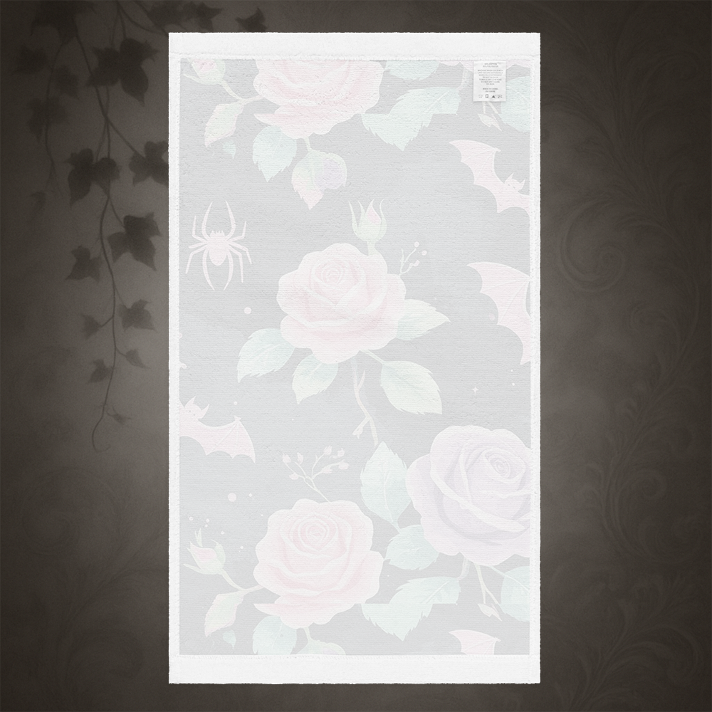 Pastel Goth Bat and Rose Hand Towel