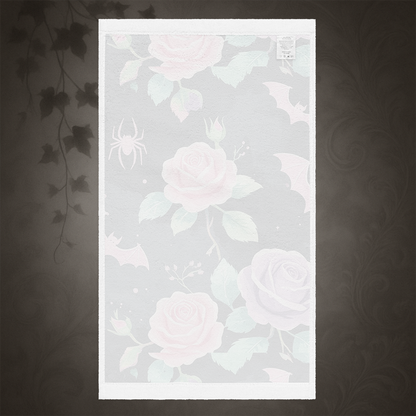 Pastel Goth Bat and Rose Hand Towel