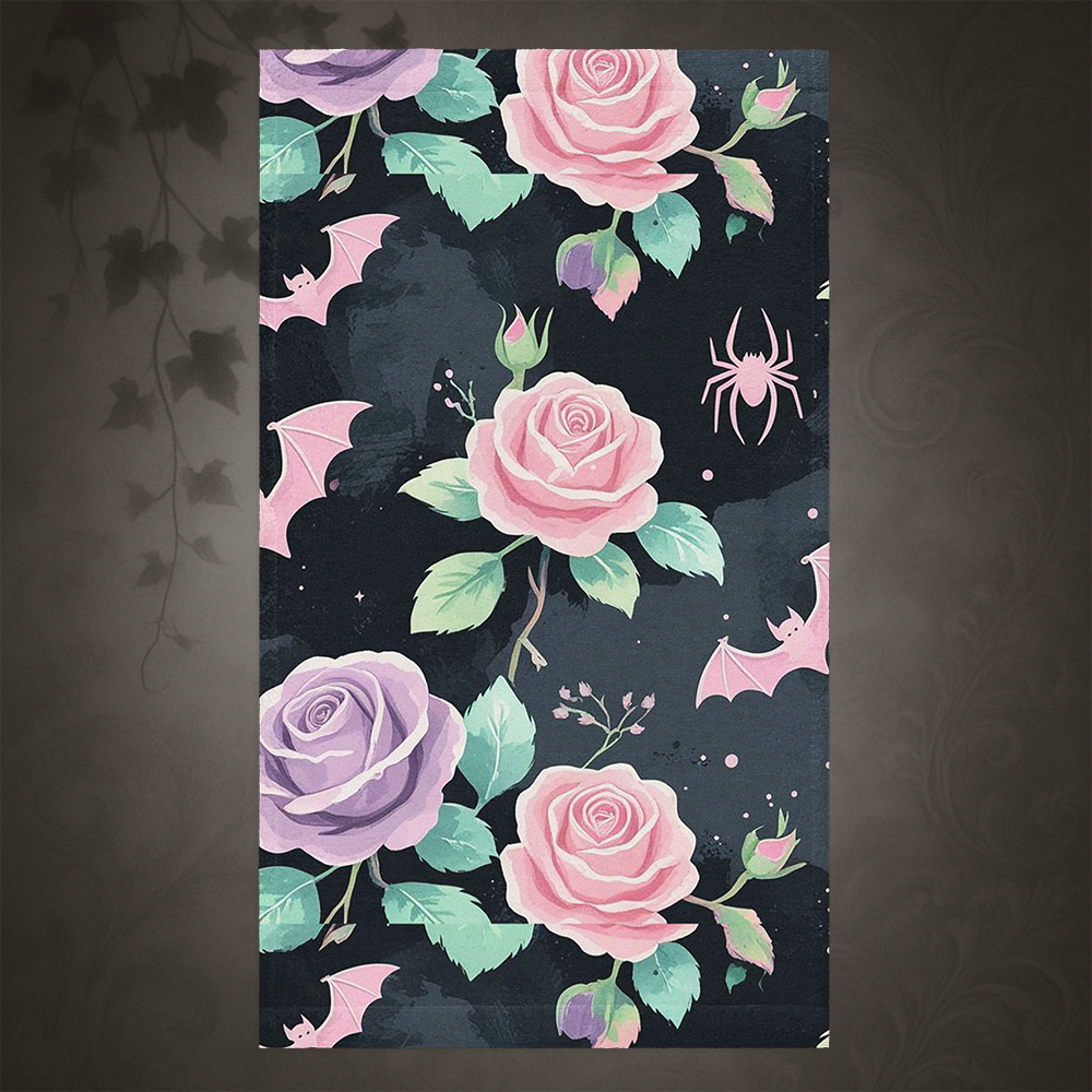 Pastel Goth Bat and Rose Hand Towel