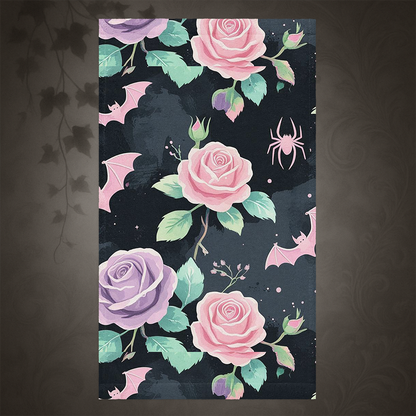 Pastel Goth Bat and Rose Hand Towel