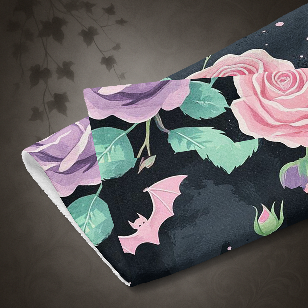 Pastel Goth Bat and Rose Hand Towel