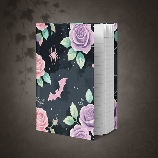 Notebook with floral design on a dark background