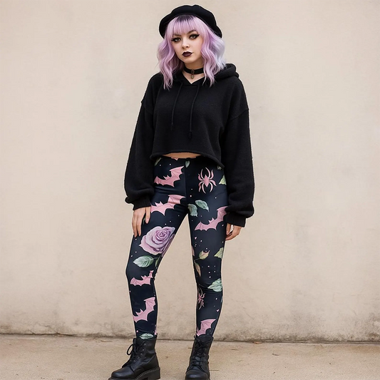 Patel Goth Bat and Rose Leggings