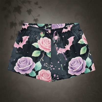 Pastel Goth Bat and Rose Pajama Shorts