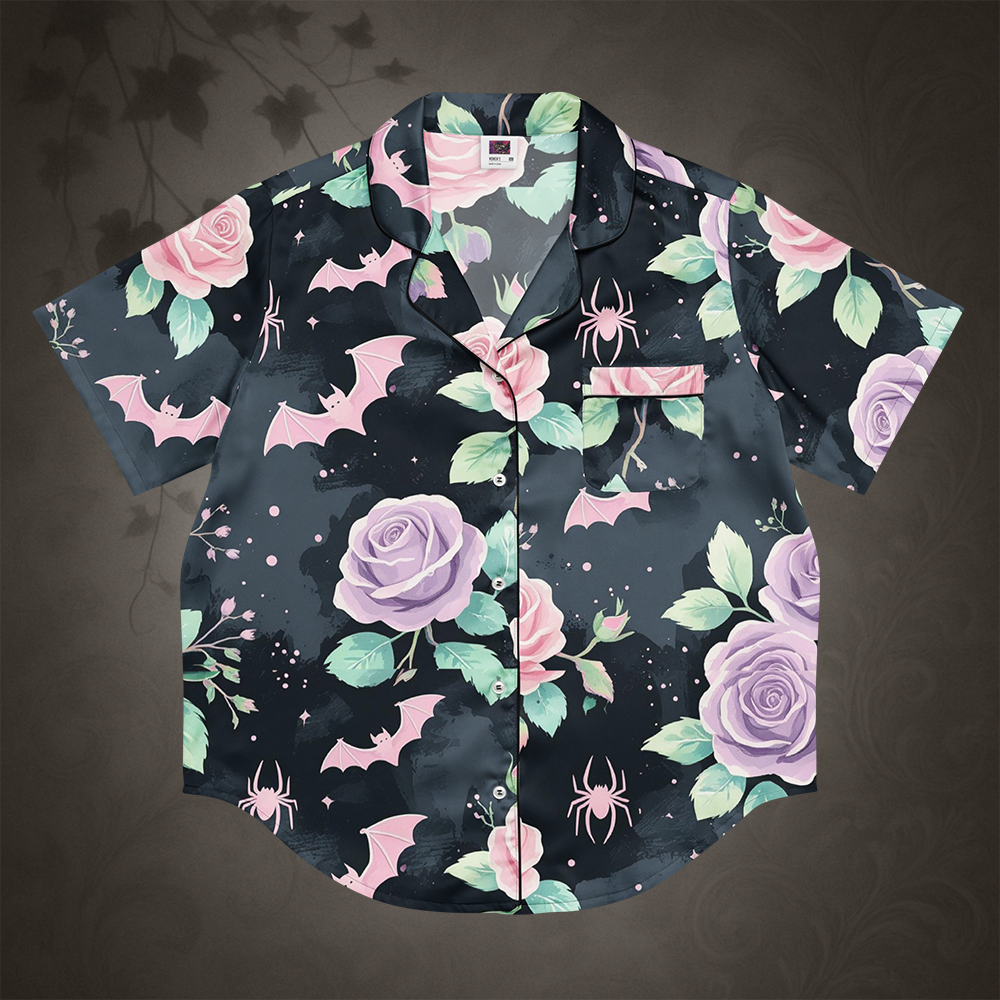 Pastel Goth Bat and Rose Pajama Top