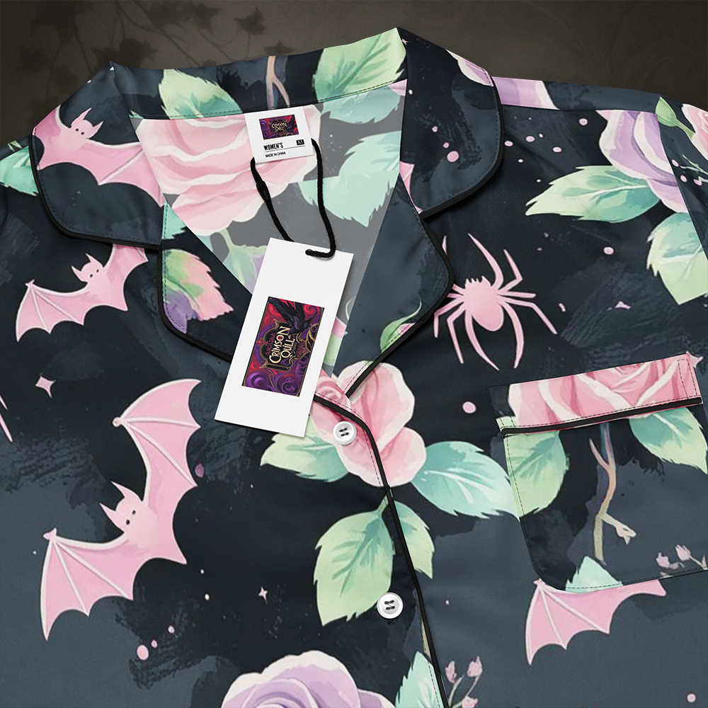 Pastel Goth Bat and Rose Pajama Top