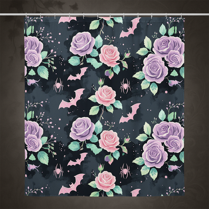 Pastel Goth Bat and Rose Shower Curtain