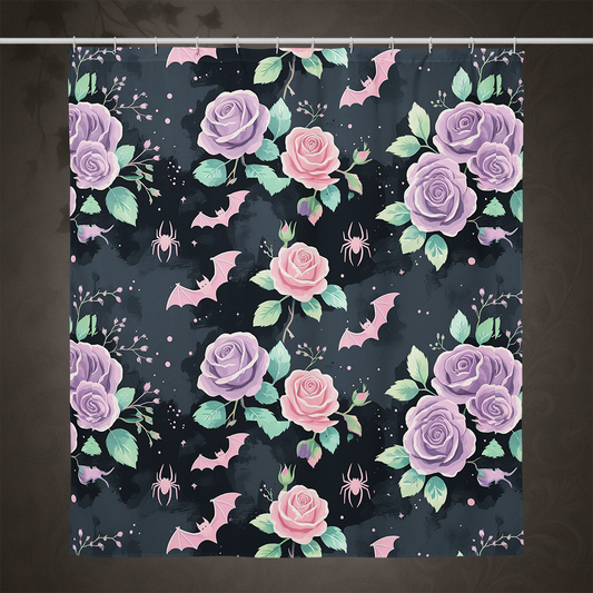 Pastel Goth Bat and Rose Shower Curtain