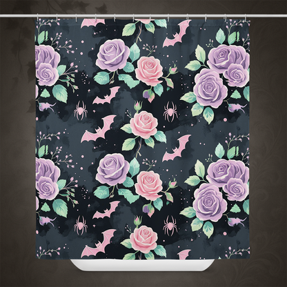 Pastel Goth Bat and Rose Shower Curtain