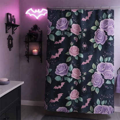 Pastel Goth Bat and Rose Shower Curtain