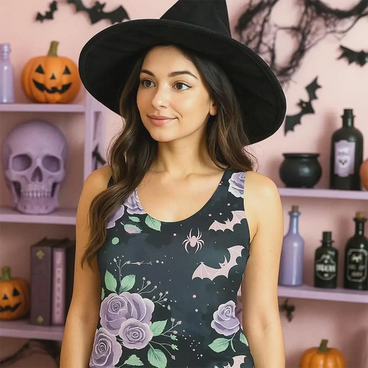 Pastel Goth Bat and Rose Tank Top