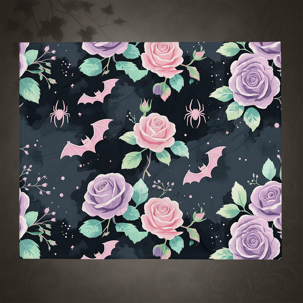 Pastel Goth Bat and Rose Throw Blanket