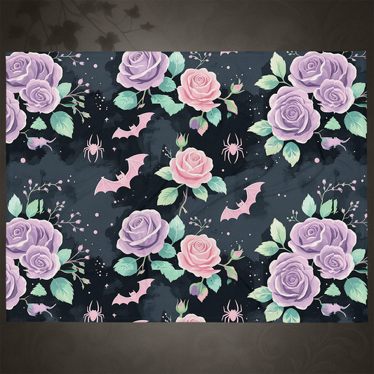 Pastel Goth Bat and Rose Throw Blanket