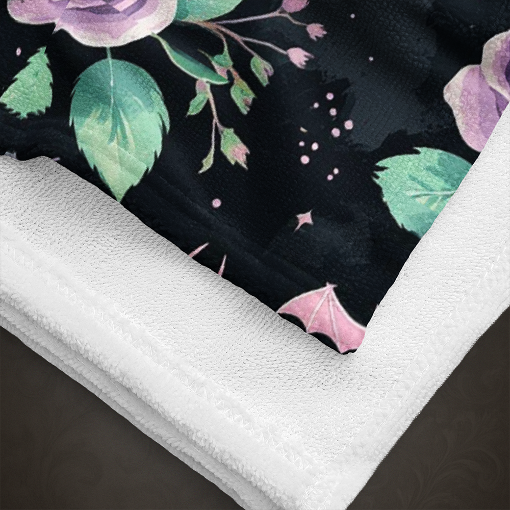 Pastel Goth Bat and Rose Towel