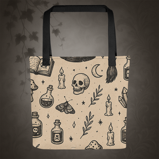 Witchcore Gothic Skull Tote Bag