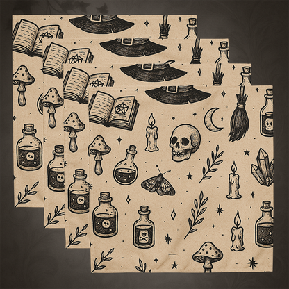 Witchcore Gothic Skull Cloth Napkins