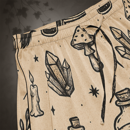 Witchcore Gothic Skull Pajama Shorts