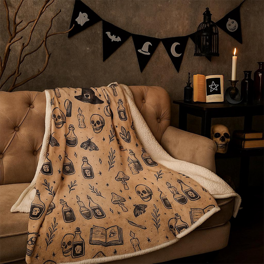 Witchcore Gothic Skull Sherpa Blanket