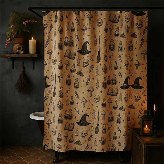 Witchcore Gothic Skull Shower Curtain