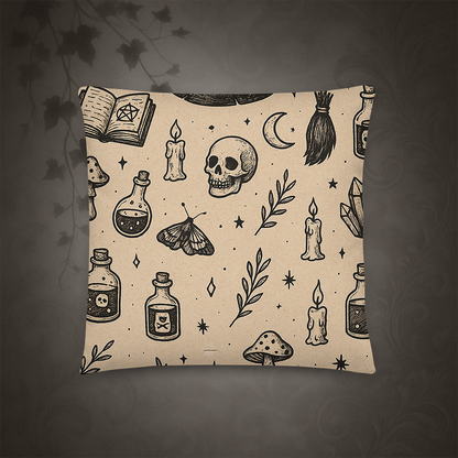Witchcore Gothic Skull Throw Pillow