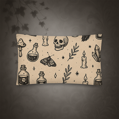 Witchcore Gothic Skull Throw Pillow
