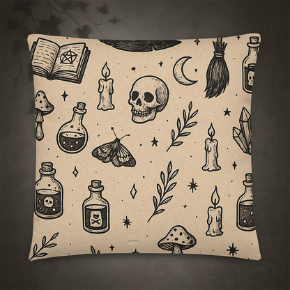 Witchcore Gothic Skull Throw Pillow