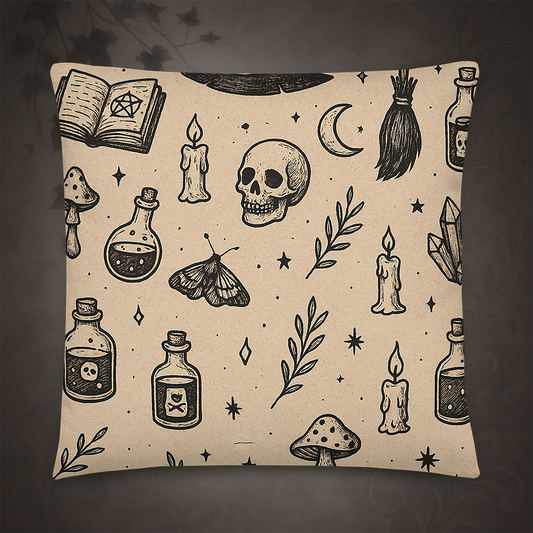 Witchcore Gothic Skull Throw Pillow