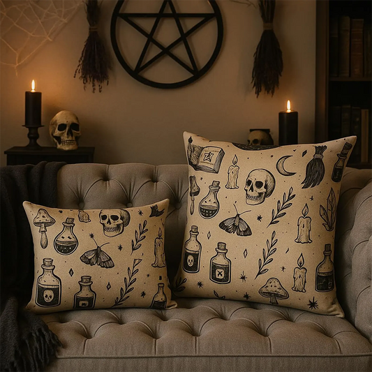 Witchcore Gothic Skull Throw Pillow