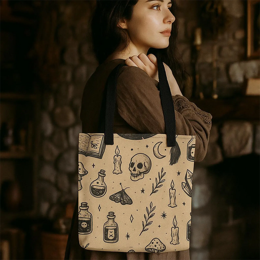 Witchcore Gothic Skull Tote Bag